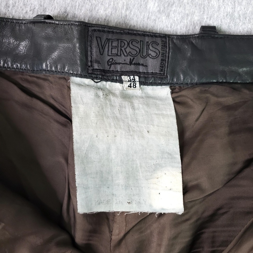 Vintage Versus Gianni Versace Leather Pants Fits 32x29 (Tag Sz 34) Black Italy - Picture 13 of 16